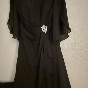 Fashion Nova Black High Low Dress with Brooch details navy blue mid length